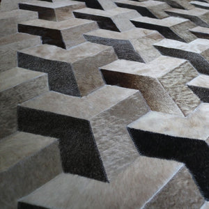 98" Optical Illusion 3D Cowhide Patchwork rug. Code 98071