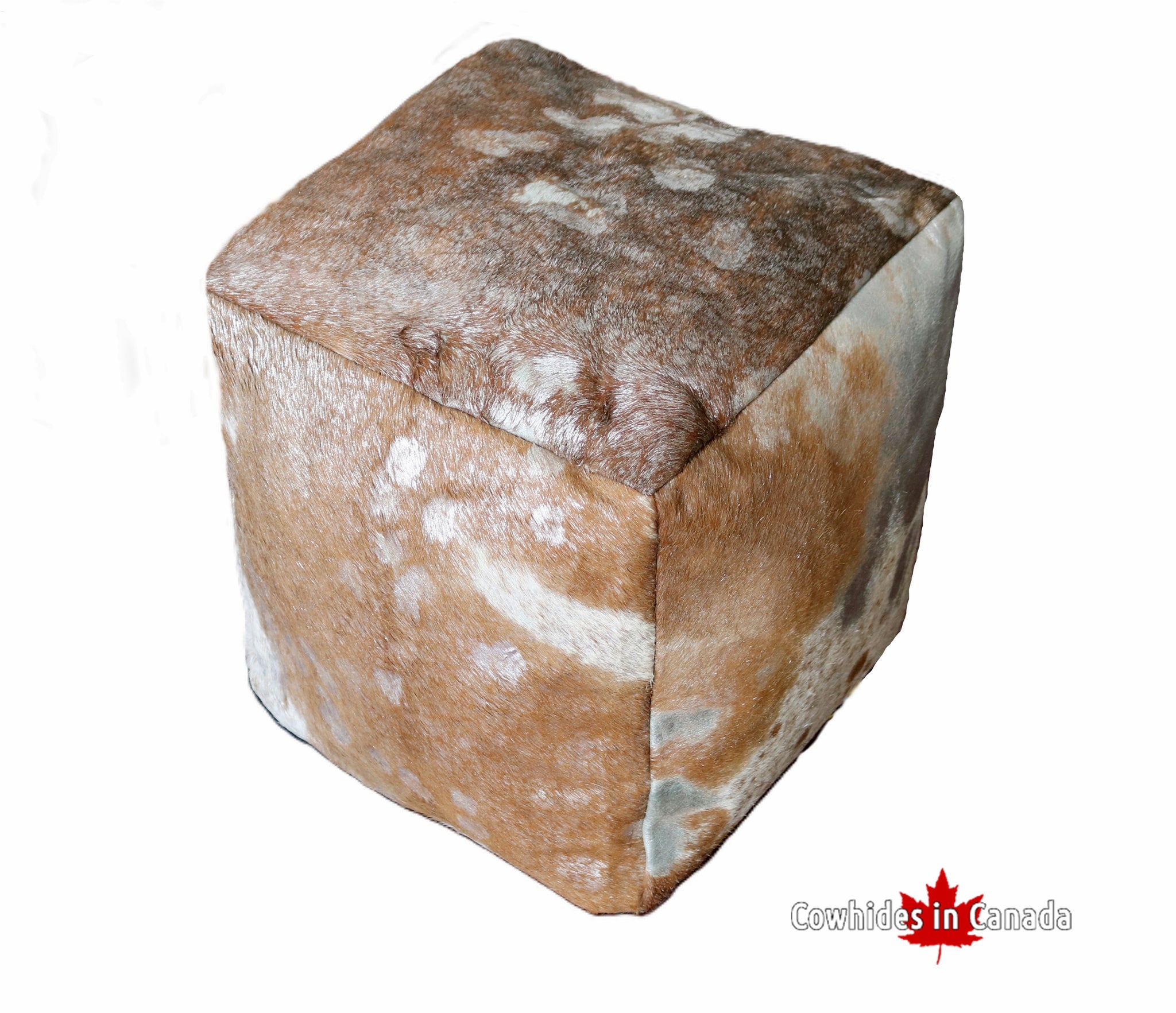 16' Acid Wash Silver Brown and white cowhide pouf. Code 98392.