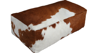 30' Brown and white cowhide pouf. Code 97004