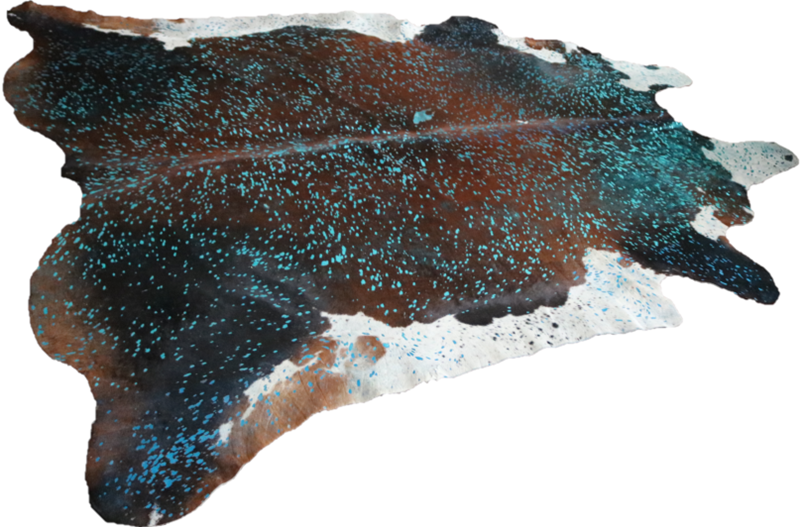 Big Acid Wash Blue Turquoise Cowhide Rug XXXL. Code 95370