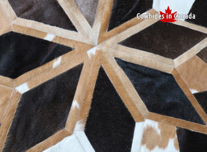 98331 Cowhide rug patchwork MANDALA ROUND  Premium Collection