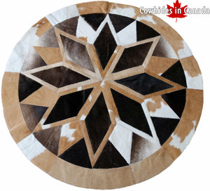 98331 Cowhide rug patchwork MANDALA ROUND  Premium Collection