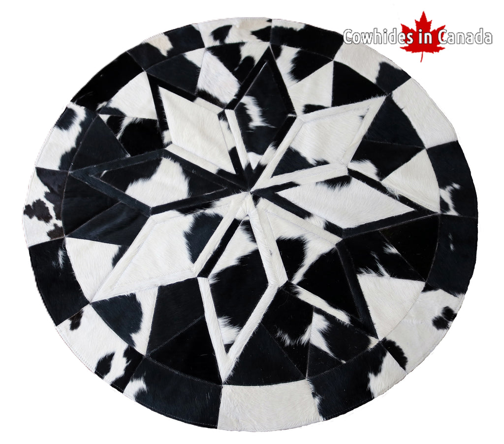 98330 Cowhide rug patchwork MANDALA ROUND. Premium Collection