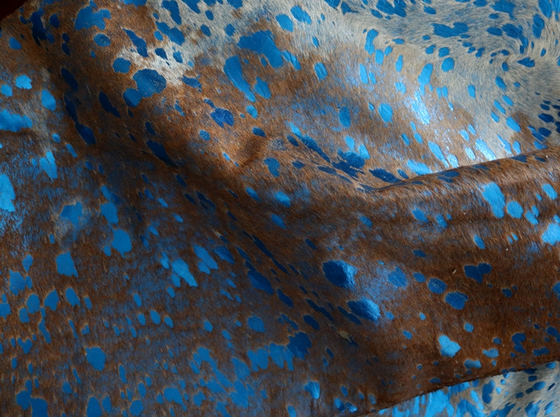 300134- Acid Wash Cowhide Rug  BLUE METALLIC - Premium Collection