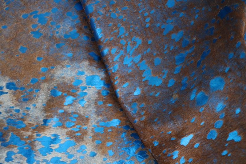 300134- Acid Wash Cowhide Rug  BLUE METALLIC - Premium Collection