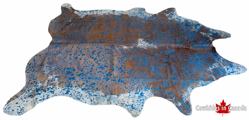 300134- Acid Wash Cowhide Rug  BLUE METALLIC - Premium Collection