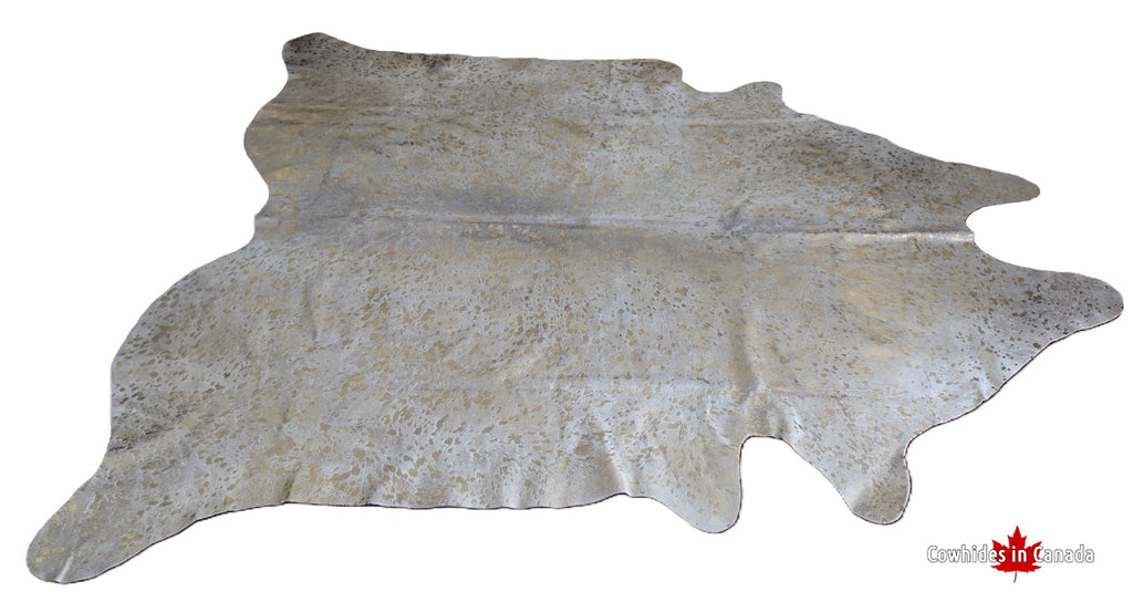 98607 - XXXL Acid Wash Cowhide Rug  GOLDEN METALLIC SUPER BIG SIZE  -  Premium Collection