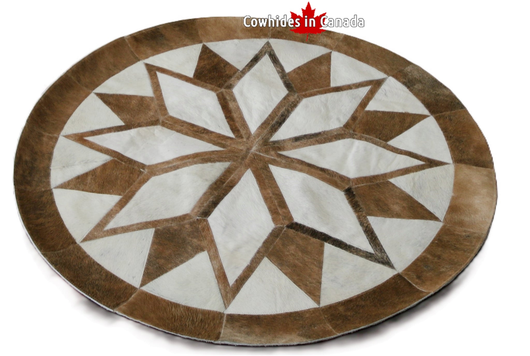 98638 Round Cowhide patchwork rug MANDALA Collection