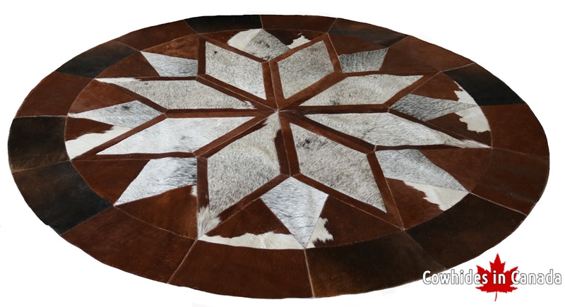 98279 Round Cowhide Patchwork rug  SUPER BIG SIZE XXXL MANDALA - Premium Collection