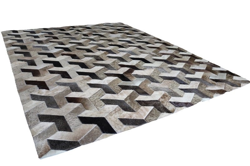 98" Optical Illusion 3D Cowhide Patchwork rug. Code 98071