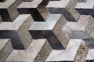 98" Optical Illusion 3D Cowhide Patchwork rug. Code 98071