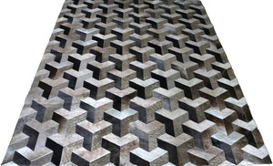 98" Optical Illusion 3D Cowhide Patchwork rug. Code 98071