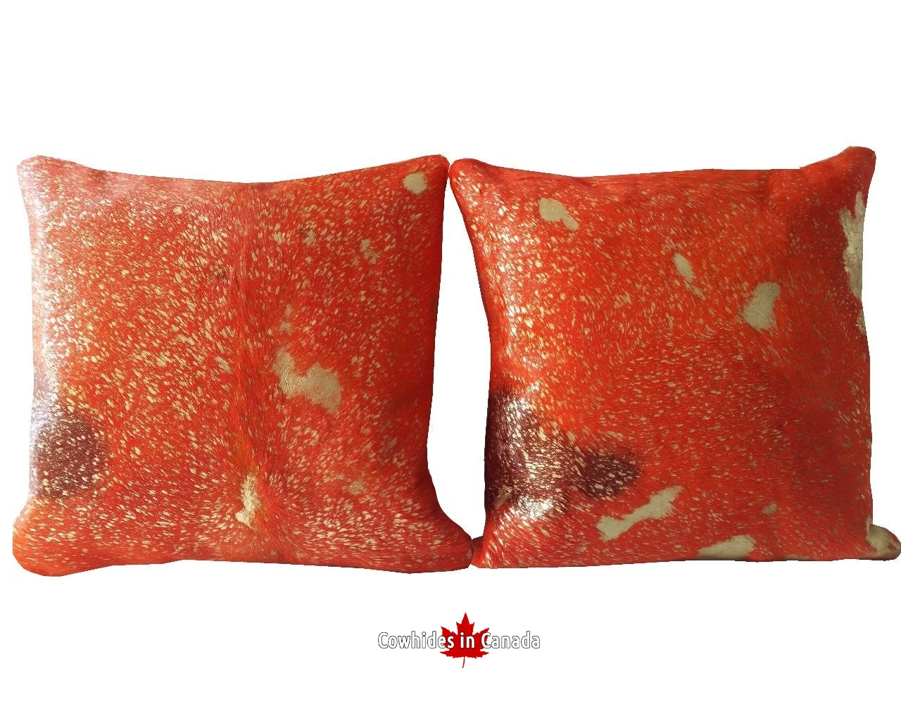 77101 Acid Wash Orange and Golden cowhide pillows.