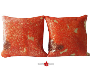 77101 Acid Wash Orange and Golden cowhide pillows.