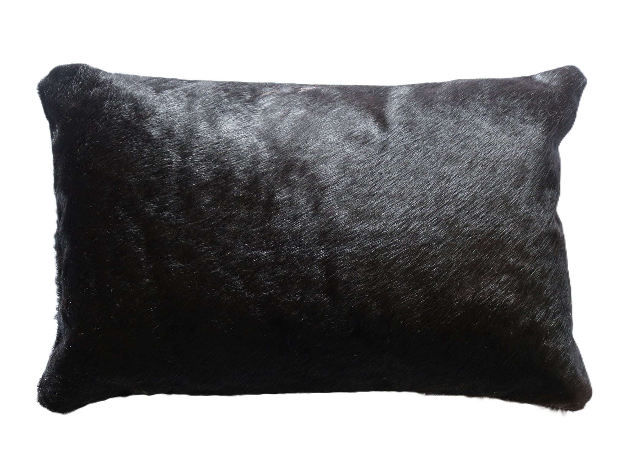 77102. Black cowhide pillow.