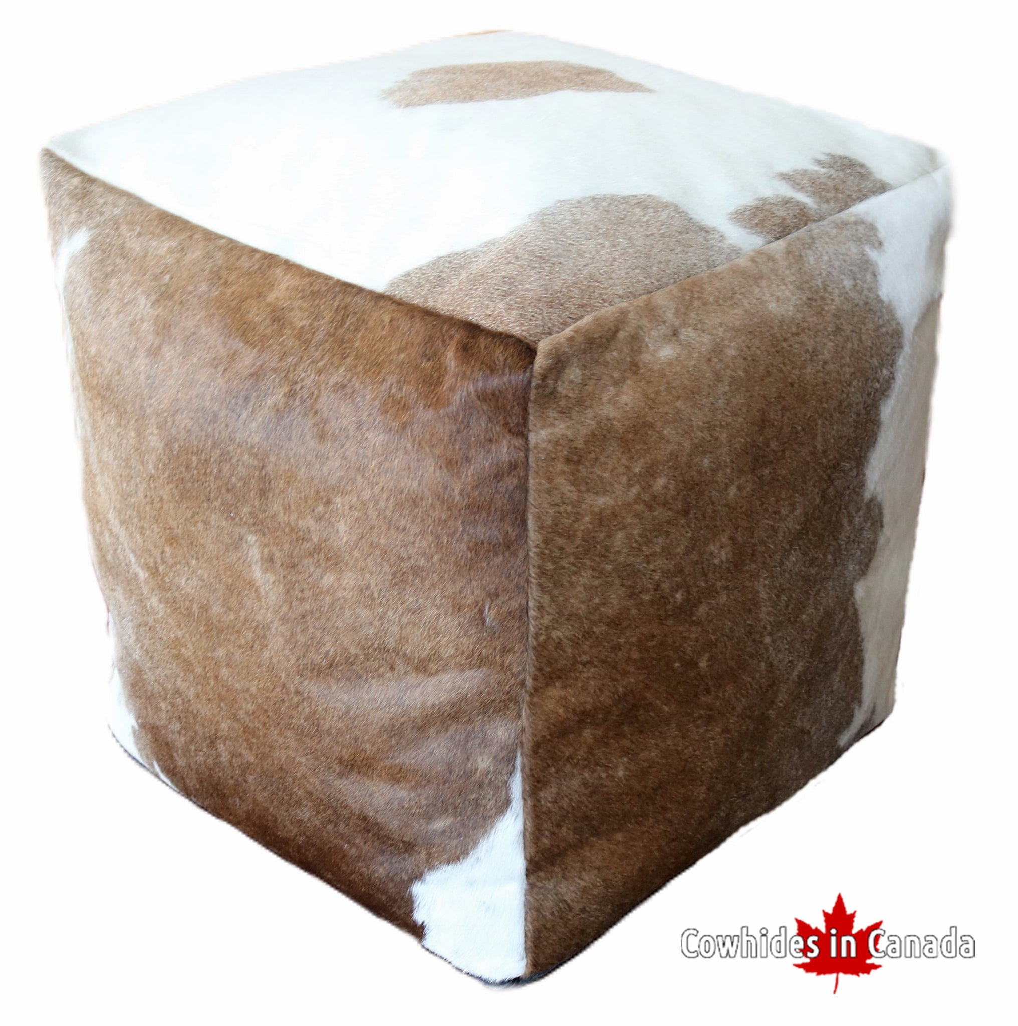 20' Brown and white cowhide pouf. Code 98383.
