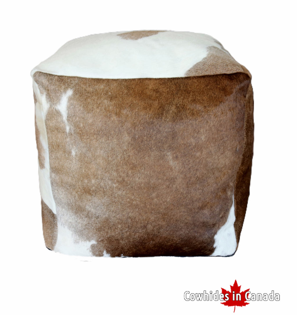 20' Brown and white cowhide pouf. Code 98383.