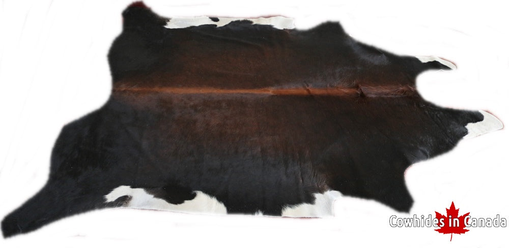 Real cowhide rug tricolor brown white and black.
