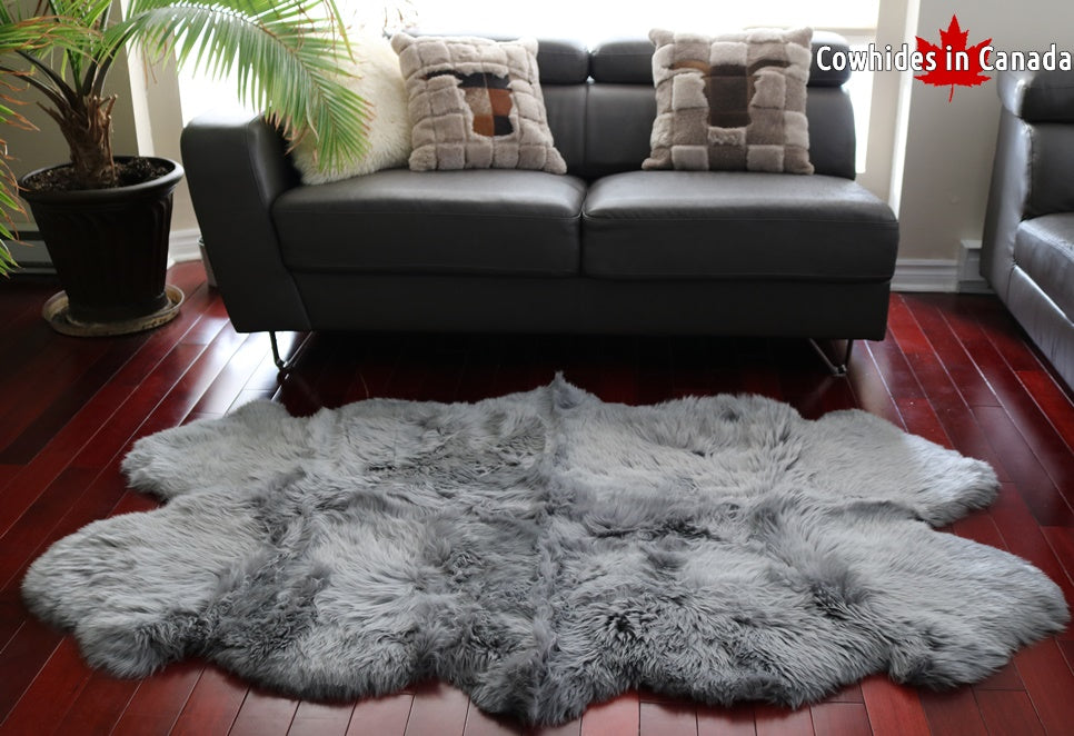 A 90304  Tapis GRAND peau de Mouton GREY GRIS  Sheepskin BIG SIZE X 4