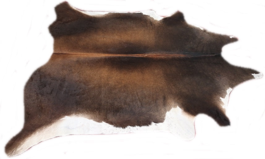 Brown and white cowhide rug