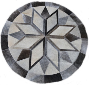 Round cowhide patchwork rug